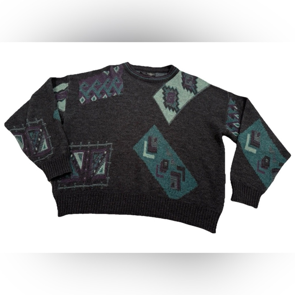 Vintage Kensington Italia Geometric Knit Sweater 90s Made in Italy Size L
